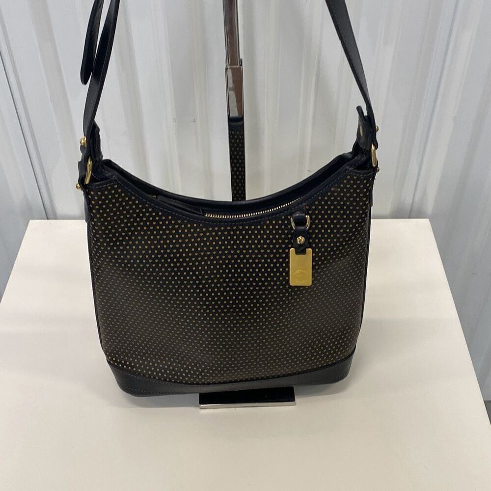 Vintage 90s Dooney and Bourke Cabrio perforated, yellow dot and black shoulder b - Picture 2 of 9